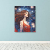 Juli Feuerwerk Frau in Rotem Kleid 4. Leinwanddruck (Insitu (Holzboden))