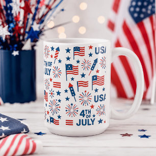 Juli 🇺 🇸   Feuerwerke, Sterne und Amerikaner Kaffeetasse