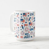 Juli 🇺 🇸 | Feuerwerke, Sterne und Amerikaner Kaffeetasse (Vorderseite Links)
