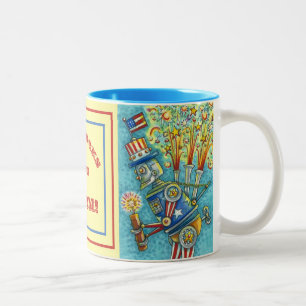 JULI FIREWORKS ROBOT, FIRECRACKER STEAMPUNK ZWEIFARBIGE TASSE