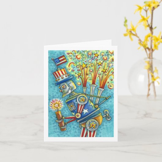JULI FIREWORKS ROBOT, STEAMPUNK SPASS Blank Karte (Gelbe Blume)