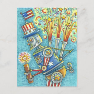 JULI FIREWORKS ROBOT, URLAUB POSTCARD FEIERTAGSPOSTKARTE