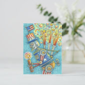 JULI FIREWORKS ROBOT, URLAUB POSTCARD FEIERTAGSPOSTKARTE (Stehend Vorderseite)