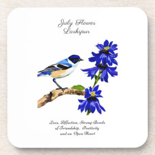Juli Geburtmonat Blume Bluebird und Larkspur Getränkeuntersetzer