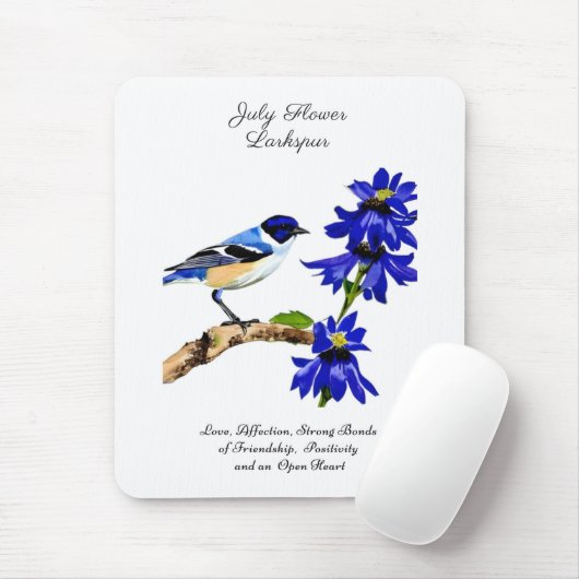 Juli Geburtmonat Blume Bluebird und Larkspur Mousepad (Mit Mouse)
