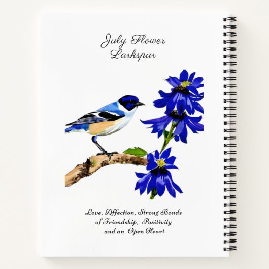 Juli Geburtmonat Blume Bluebird und Larkspur Notizblock (Rückseite)