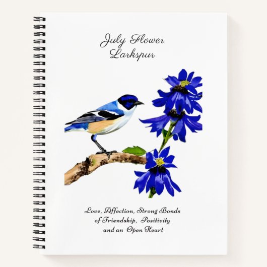 Juli Geburtmonat Blume Bluebird und Larkspur Notizblock (Vorderseite)