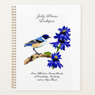 Juli Geburtmonat Blume Bluebird und Larkspur Planer