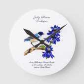 Juli Geburtmonat Blume Bluebird und Larkspur Runde Wanduhr (Vorderseite)