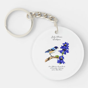 Juli Geburtmonat Blume Bluebird und Larkspur Schlüsselanhänger