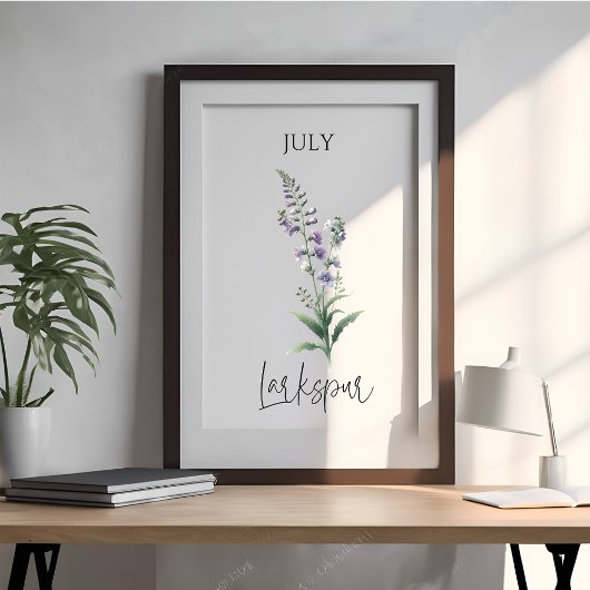 Juli Geburtsmonat Larkspur Floral Poster