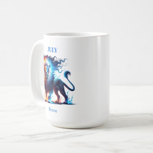 Juli Geburtsmonat Spirit Animal Lion Gift Kaffeetasse (Vorderseite Links)