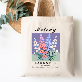 Juli-Geburtsmonats-Blume-Larkspur Vintage Retro Tragetasche