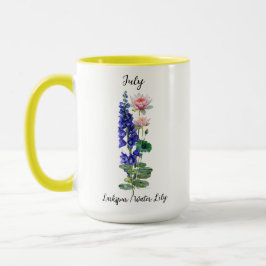 Juli Geburtstag Blume Larkspur und Wasserlilie Tasse