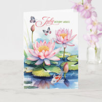 Juli Geburtstag Rosa Seerosen und Koi-Fische