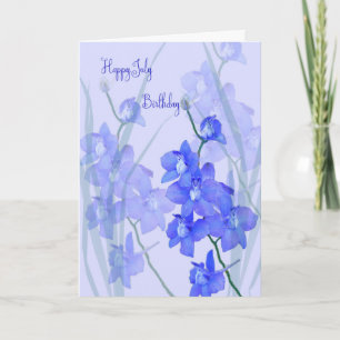 Juli Geburtstagskarte mit Larkspur, die Juli-Blume Karte