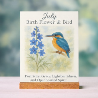 Juli Geburtstagsvogel Blaue Florale Vintage-Inspir Acrylschild