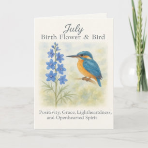 Juli Geburtstagsvogel Blaue Florale Vintage-Inspir Feiertagskarte