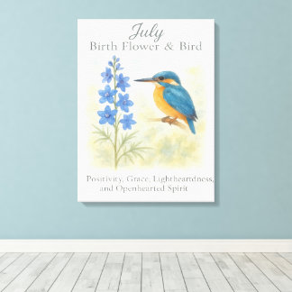 Juli Geburtstagsvogel Blaue Florale Vintage-Inspir Leinwanddruck