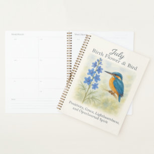 Juli Geburtstagsvogel Blaue Florale Vintage-Inspir Planer