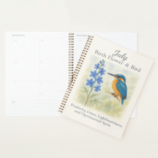 Juli Geburtstagsvogel Blaue Florale Vintage-Inspir Planer