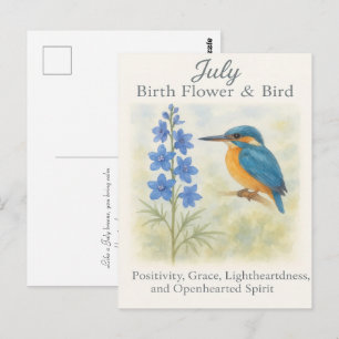 Juli Geburtstagsvogel Blaue Florale Vintage-Inspir Postkarte