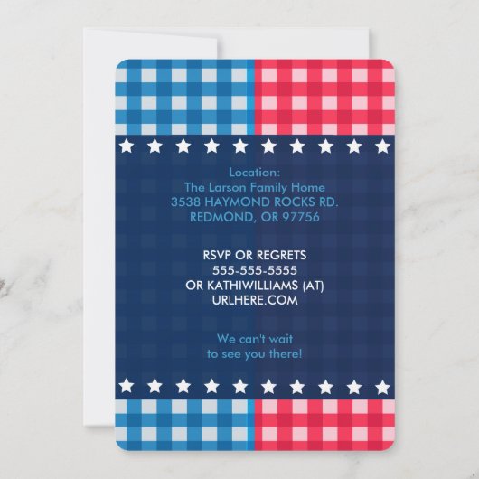 Juli Gingham Picnic Einladungen (Rückseite)