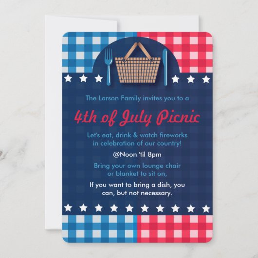 Juli Gingham Picnic Einladungen (Vorderseite)