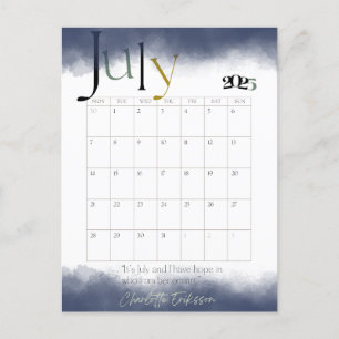 Juli Gray Modern Monthly Calendar 2025 Postkarte