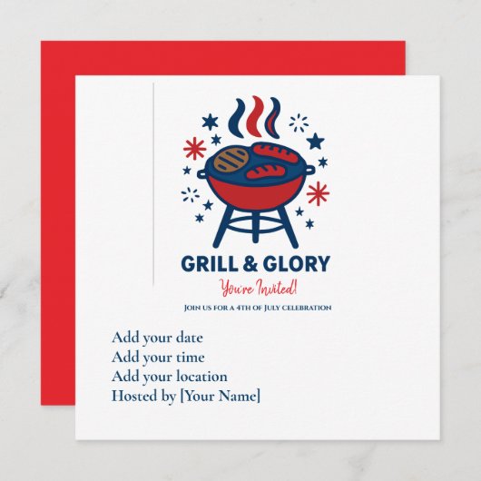 Juli GRILLEN Einladung - Rot Weiß und Blau Pa (Vorne/Hinten)