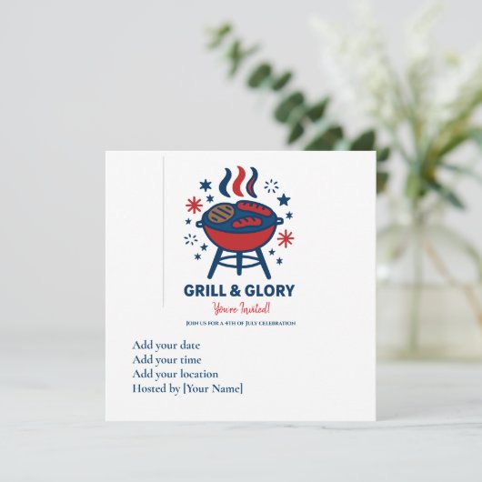 Juli GRILLEN Einladung - Rot Weiß und Blau Pa (Stehend Vorderseite)