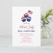 Juli GRILLEN & Feuerwerk Feier Einladung (Stehend Vorderseite)