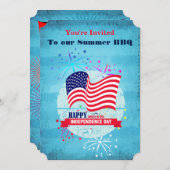 Juli GRILLEN Flag und Feuerwerk Einladung (Vorne/Hinten)