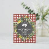 Juli GRILLEN Pig Wildblume Rotes Gingham Party Einladung (Stehend Vorderseite)