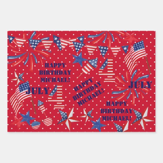 Juli Happy Birthday Personalize Name 3 Geschenk Geschenkpapier Set (Vorderseite 3)