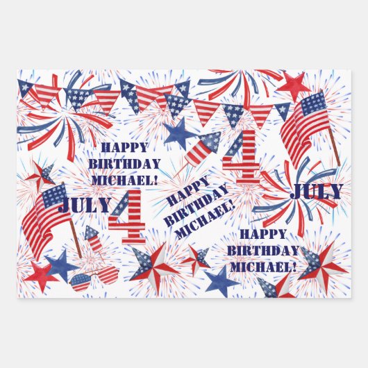 Juli Happy Birthday Personalize Name 3 Geschenk Geschenkpapier Set (Vorderseite)