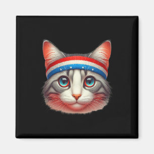 Juli Katze mit einem roten, weißen und blauen Kopf Magnet