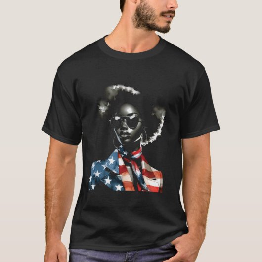 Juli Melanin Afro American Flag USA T-Shirt (Vorderseite)