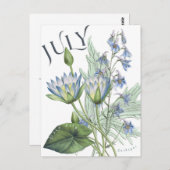 Juli Monat Blume Larkspur Wasserlilie Extravagant Postkarte (Vorne/Hinten)