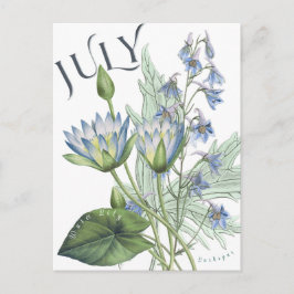 Juli Monat Blume Larkspur Wasserlilie Extravagant Postkarte