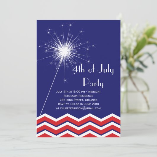 Juli Party Einladung mit Chevrons (Stehend Vorderseite)