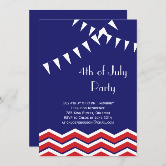 Juli Party Einladung mit Chevrons & Flags (Vorne/Hinten)