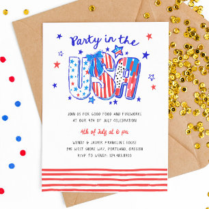 Juli Party in den USA Handgezeichnet Einladung