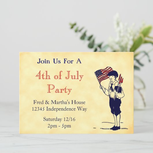 Juli Party Partiotic Editable Einladungen (Stehend Vorderseite)