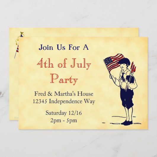 Juli Party Partiotic Editable Einladungen (Vorne/Hinten)