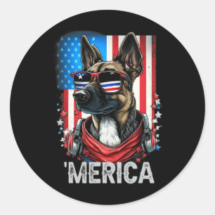 Juli Patriotic Belgisch Malinois Dog Merica Runder Aufkleber