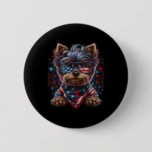 Juli: Patriotic Yorkie Dog Us Flag Button