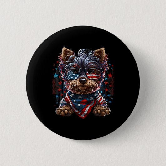 Juli: Patriotic Yorkie Dog Us Flag Button (Vorderseite)