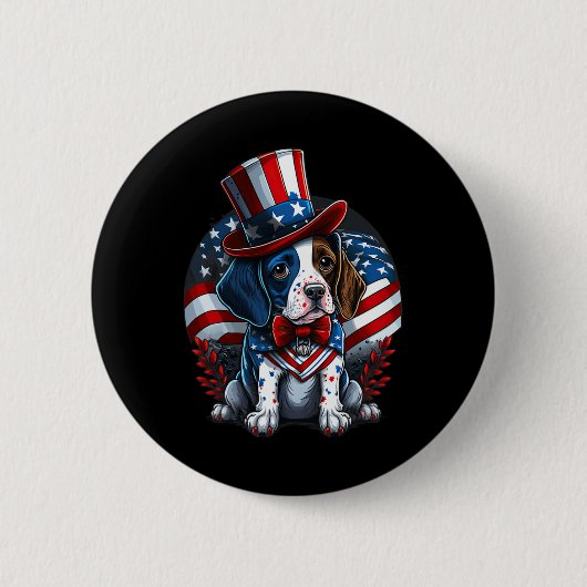 Juli Patriotisches Englisch Pointer Dos US Flag Button (Vorderseite)
