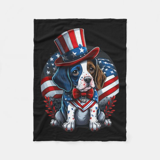 Juli Patriotisches Englisch Pointer Dos US Flag Fleecedecke (Vorderseite)